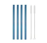 4Pcs 12mm Reusable Metal Straws With 2 Brush Stainless Steel Set Bar Drinking Bent Straw 647(Blue A)