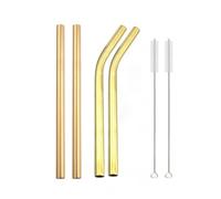 4Pcs 12mm Reusable Metal Straws With 2 Brush Stainless Steel Set Bar Drinking Bent Straw 647(Gold B)