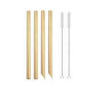 4Pcs 12mm Reusable Metal Straws With 2 Brush Stainless Steel Set Bar Drinking Bent Straw 647(Gold C)