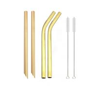 4Pcs 12mm Reusable Metal Straws With 2 Brush Stainless Steel Set Bar Drinking Bent Straw 647(Gold D)