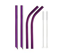 4Pcs 12mm Reusable Metal Straws With 2 Brush Stainless Steel Set Bar Drinking Bent Straw 647(Purple D)