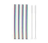 4Pcs 12mm Reusable Metal Straws With 2 Brush Stainless Steel Set Bar Drinking Bent Straw 647(Rainbow A)