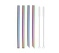 4Pcs 12mm Reusable Metal Straws With 2 Brush Stainless Steel Set Bar Drinking Bent Straw 647(Rainbow C)
