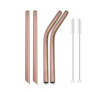 4Pcs 12mm Reusable Metal Straws With 2 Brush Stainless Steel Set Bar Drinking Bent Straw 647(Rosegold D)