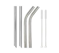 4Pcs 12mm Reusable Metal Straws With 2 Brush Stainless Steel Set Bar Drinking Bent Straw 647(Silver D)