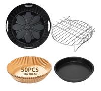4PCS 19CM Accessoires Air Fryer Compatible pour Philips 2000-Serie 4,2L (NA229/00), NINJA 3,8L AF100EU, Réutilisable Moule Silicone Air Fryer, Plateau à pizza, Grille, Papier Cuisson Air Fryer