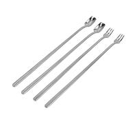 4pcs 304 Caière de café en acier inoxydable à longue poignée à manche à manche et fourche avec une tête carrée nettoyage facile pour le café et le bar (Argent)