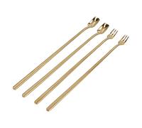 4pcs 304 Caière de café en acier inoxydable à longue poignée à manche à manche et fourche avec une tête carrée nettoyage facile pour le café et le bar (Or)