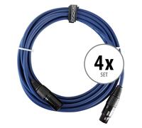 Pronomic Lot de 4 câbles Stage DMX3-5 5 mètres (pour câblage d’effets lumineux, contacts dorés, gaine bleue, XLR mâle vers XLR femelle)