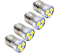 4pcs 6v E10 Led Bulb 3030 3smd Replacement White Led Bulb Upgrade For Flashlight Torch,Negative Earth