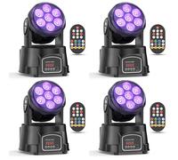 4PCS 7X15W Lyre LED RGBW 4-en-1 Moving Head Wash Disco Lumière Rotative dmx512 Disco Lumière avec Télécommande pour DJ Club Fête Bar Noël Théâtre Mariage