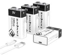 4PCS 9V Piles Rechargeables Lithium-ION, Pile 9 Volt 1300mAh Recharge Rapide par micro-USB-1500 Cycles pour détecteur de fumée-détecteur d'incendie multimètre