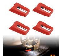 4Pcs Aiguille Tourne Disque, Diamant Platine Vinyle, Saphir Platine Vinyle, Aiguille Diamant de Remplacement, Aiguille Tourne Disque Universel Platine pour Tourne Disque en Vinyle (Rouge)