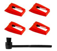 4pcs Aiguille Tourne Disque et Brosse de Nettoyage, Saphir Platine Vinyle Diamant Platine Vinyle Stylet Aiguille Accessoires pour Crosley Victrola ION Tourne Disque LP Phonographe (Rouge)