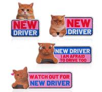 4pcs Aimants Voiture Chat Drôle New Driver, Panneaux Réfléchissants Étudiant Conducteur Chat Mignon Nerveux Autocollants Magnétiques Réutilisables Avertissement Sécurité pour Cadeaux Novice
