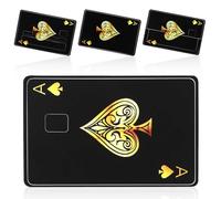 4pcs Autocollants pour Cartes de Crédit Style Poker, Coque Fine pour Carte de Débit Imperméable Autocollante pour Transport et Carte-Clé (Noir et Or)
