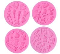 4pcs baby shower thème Fudge moule, moule en silicone chocolat bonbons Fudge moule 3D moule de cuisson Cake Decoration Tool DIY silicone Baking Fudge moule
