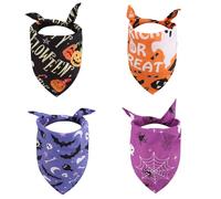 4pcs Bandana Chien Halloween, Réglable Foulard Triangle Chien Citrouille Fantôme Bavoir à Imprimé Toile d'Araignée Accessoires Costume Halloween pour Petits Moyens Grands Animaux (Style A)