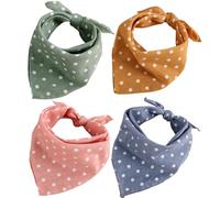4pcs Bandanas pour Chiens, Bandana de Compagnie de Lin en Coton 18x18 Pouces pour Chats et Chiens, Conception en pointillés pour Les Repas, Photos, Vinaigrette (4 Couleurs)