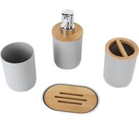 4Pcs Bathroom Accessory Set Bamboo Waterproof Durable Gift Toothbrush Cup for Home HotelGrey (en anglais)