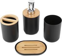 4Pcs Bathroom Accessory Set Bamboo Waterproof Durable Gift Toothbrush Cup for Home HotelNoir