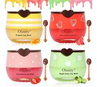 4Pcs Baume à Lèvres au Miel Hydratant à la Propolis Masque de Sommeil pour Réduire la Ligne des Lèvres,Gommage à Lèvres Hydratant pour Prévenir le Dessèchement et la Fissuration Exfoliant