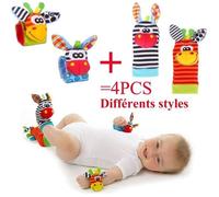 4Pcs Bébé Poignet et Chaussettes Hochet Jouets Ensemble Poignet de Bell Strap hochets et Animal Bébé Chaussettes De Pied