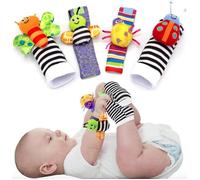 4Pcs Bébé Poignet et Chaussettes Hochet Jouets Ensemble Poignet de Bell Strap hochets et Chaussettes Pied Finder Animal Bébé Chausse