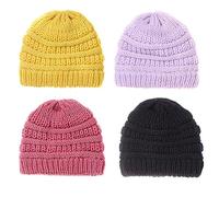 4Pcs Bébé Tricot Chapeau Filles, Nouveau-né Chapeau Bébé Filles Garçons Chapeau Dhiver Bonnet En Laine Noeud Noeud Bonnet Chapeau Enfants Chapeau Chaud Stretch Turban Chapeau pour Bébé 0-12 Mois