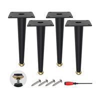 4Pcs Black Metal Furniture Legs, Oblique Cone Adjustable Table Legs, Replacement Feet for TV Bathroom Counter Coffee Table Sofa, 4/6/8/12 inch