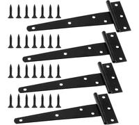 4pcs Black T Hinges,6 Inch Metal Door Hinges with 28 Screws,Folding Stainless Steel Hinges,Heavy Duty Hinges for Shed Doors,Garden Doors,Window