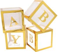 4pcs Boîte à ballons transparente avec lettres Décoration cadeau pour proposition Confession Baby Party Or