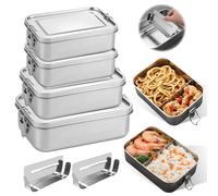 4pcs Boîte Éco-Responsables en Acier Inoxydable, 850ml, 1400ml, 2pcs 550ml, Boîtes À Déjeuner avec Compartiments, Pour Pique-Nique, Travail, École