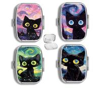 4pcs Boite Medicaments Journalier de Voyage Mini, Boîte à pilules à 2 compartiments, Cartoon Cute Chat Motif avec Pilulier Carré en métal, Pour médicaments quotidiens et vitamines,cat