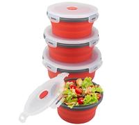 4pcs Bols pliables 5/6/7/8 pouces bols en silicone rond pliables pour camping avec des couvercles de rangement alimentaire BPA Boîte à lunch en silicone gratuite pour congélateur à micro-ondes
