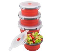 4pcs Bols pliables 5/6/7/8 pouces bols en silicone rond pliables pour camping avec des couvercles de rangement alimentaire BPA Boîte à lunch en silicone gratuite pour congélateur à micro-ondes