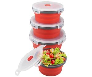 4pcs Bols pliables 5/6/7/8 pouces bols en silicone rond pliables pour camping avec des couvercles de rangement alimentaire BPA Boîte à lunch en silicone gratuite pour congélateur à micro-ondes