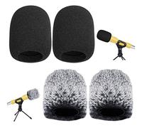 4pcs Bonnette Micro Microphones Anti-Vent Mousse Micro Mousse Filtre Anti Pop Microphone Bonnette Fourrure microphones à main Artificielle Housse Pare-brise Anti Bruit Yeti, Yeti Pro Gris Noir