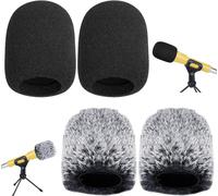 4pcs Bonnette Micro Microphones Anti-Vent Mousse Micro Mousse Filtre Anti Pop Microphone Bonnette Fourrure microphones à main Artificielle Housse Pare-brise Anti Bruit Yeti,Yeti Pro Gris Noir