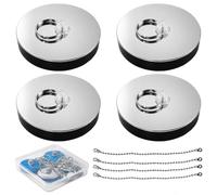4PCS Bouchon Baignoire Universel, Bouchon Evier Cuisine Diamètre 42 à 46 mm | avec 4 Chaînes en Acier Inoxydable de 30cm, 8 des Anneaux, Boîte de Rangement 4 Bouchon pour Évier de Cuisine ou de Baignoire