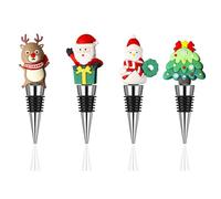 4PCS Bouchons de Vin Noël Réutilisable, Père Noël Bonhomme de Neige Elk Arbre Bouchons de Champagne, Universel Bouchon Conique pour Boissons Vin Rouge Champagne Bière, Accessoire Vin Cadeau de Noël