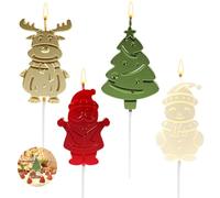 4pcs Bougies de Noël, 6,5cm de Longueur de Bougies pour Gâteau de Noël en Forme de Père Noël Élan Bonhomme de Neige Arbre de Noël Bougies Gâteau Anniversaire pour les Vacances d'Hiver Fête
