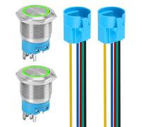 4PCS Bouton Poussoir Momentané, en acier Inoxydable, 22mm, Bouton Poussoir Momentané Etanche IP65, Interrupteur Poussoir 12v et 220v SPDT 1NO1NC, Bouton de Démarrage avec LED