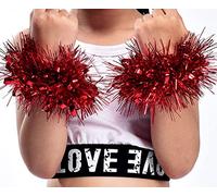 4Pcs Bracelet Pompons Cheerleader Feuille Métallique Pom Poms Bracelet élastique Accessoires de Cheerleading pour la Danse, la fête, l'école, Le Cheerleading, Le Football, Le Jeu Sportif