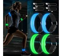4PCS Brassard Lumineux LED Rechargeable USB, Brassard Reflechissant LED Running, Bande Clignotant Ajustable Bracelet Lumineux LED de Sécurité pour Enfant ou Adult Bras/Poignet/Cheville/Jambe Course