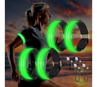 4PCS Brassard Lumineux LED Rechargeable USB, Brassard Reflechissant LED Running, Bande Clignotant Ajustable Bracelet Lumineux LED de Sécurité pour Bras/Poignet/Cheville/Jambe Course, Cyclisme(Vert)