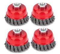 4PCS Brosse Conique, Brosse Metallique Meuleuse Brosse Boisseau Torsadée Brosses de Ponçage pour Meuleuse d'angle Corrosion l’enlèvement de Peinture Ø 75mm, M14 Épaisseur de fil de 0,5mm