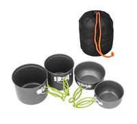 4pcs Camping Pot Kit, Outdoor Camping Cookware Set, Multi Layer Anti Scalding Mess Kit with Folding Handle for Hiking Backpacking, Includes Cauldron Small Pot and Lids for Solo or