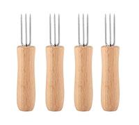 4PCS Carving Fork, 10.5 Inch Stainless Steel Grill Fork with Wooden Handle, Corn Cob Holders for Barbecue, Serving, Cooking, Grilling, Roasting
