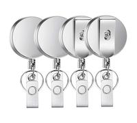 4pcs Chain de clés rétractable, badge rond portable Reel Heavy Duty avec clip d'anneau de trousseau pour carte d'identité Carabiner Clé Carte Key Work Badge